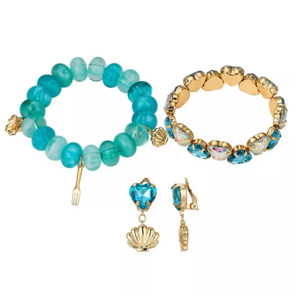 Disney Kids Princess The Little Mermaid Gold Tone Shell and Flower Jewelry Set - Picture 1 of 5